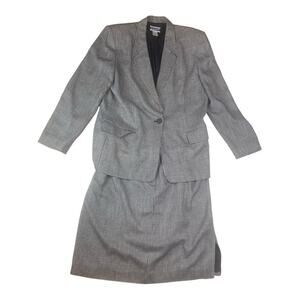 Pendleton womens 14 16 two piece suit skirt set houndstooth navy white show blaz